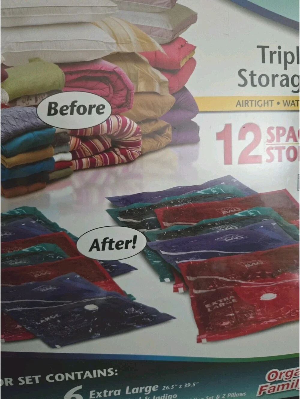 Original Space Bag Multi Color Set of 12 Space Saving Bags 6 Lg & 6 XL New